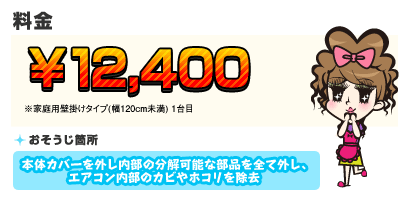 【料金】12,400円 【目安】※家庭用壁掛けタイプ(幅120cm未満)1台目