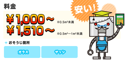 【料金】1,000円～ 【目安】※0.5m²未満／【料金】1,510円～ 【目安】※0.5m²～1m²未満